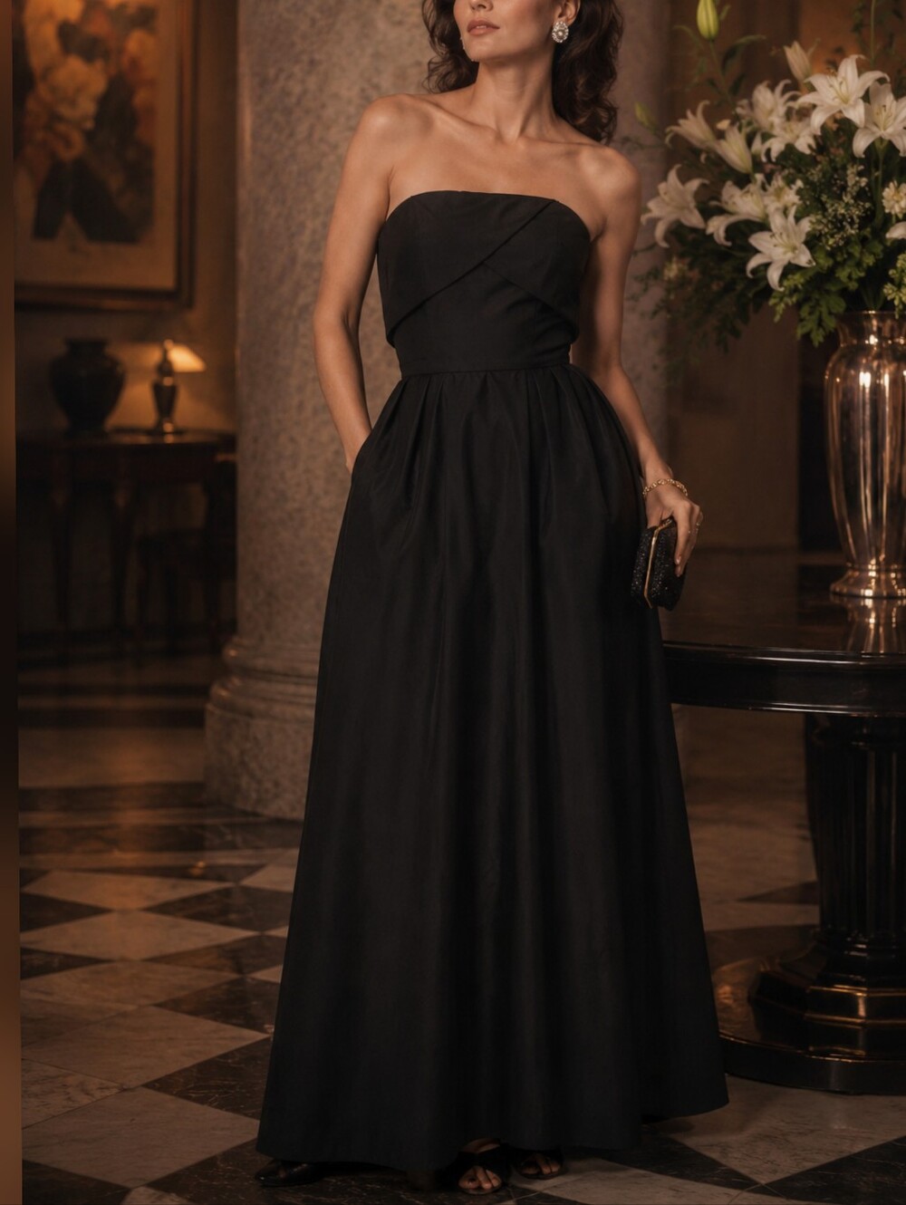 Mike Benet Vintage 80s Black Taffeta Ball Gown Prom Party Dress sz 8